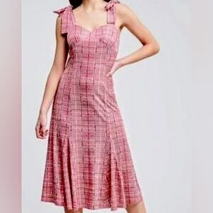 En Saison Pink Checkered Plaid Midi Dress